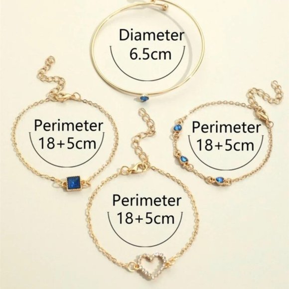 4pcs/set Rhinestone Heart Decor Bracelet For Women Jewelry Gift Wedding … - Picture 5 of 5